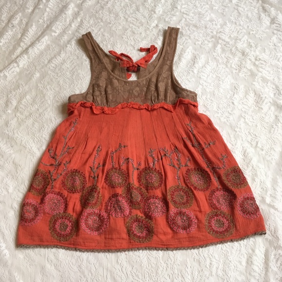 Free People Women/'s Seafaring Embroidered Lace-Up Back Tank Top Red XS